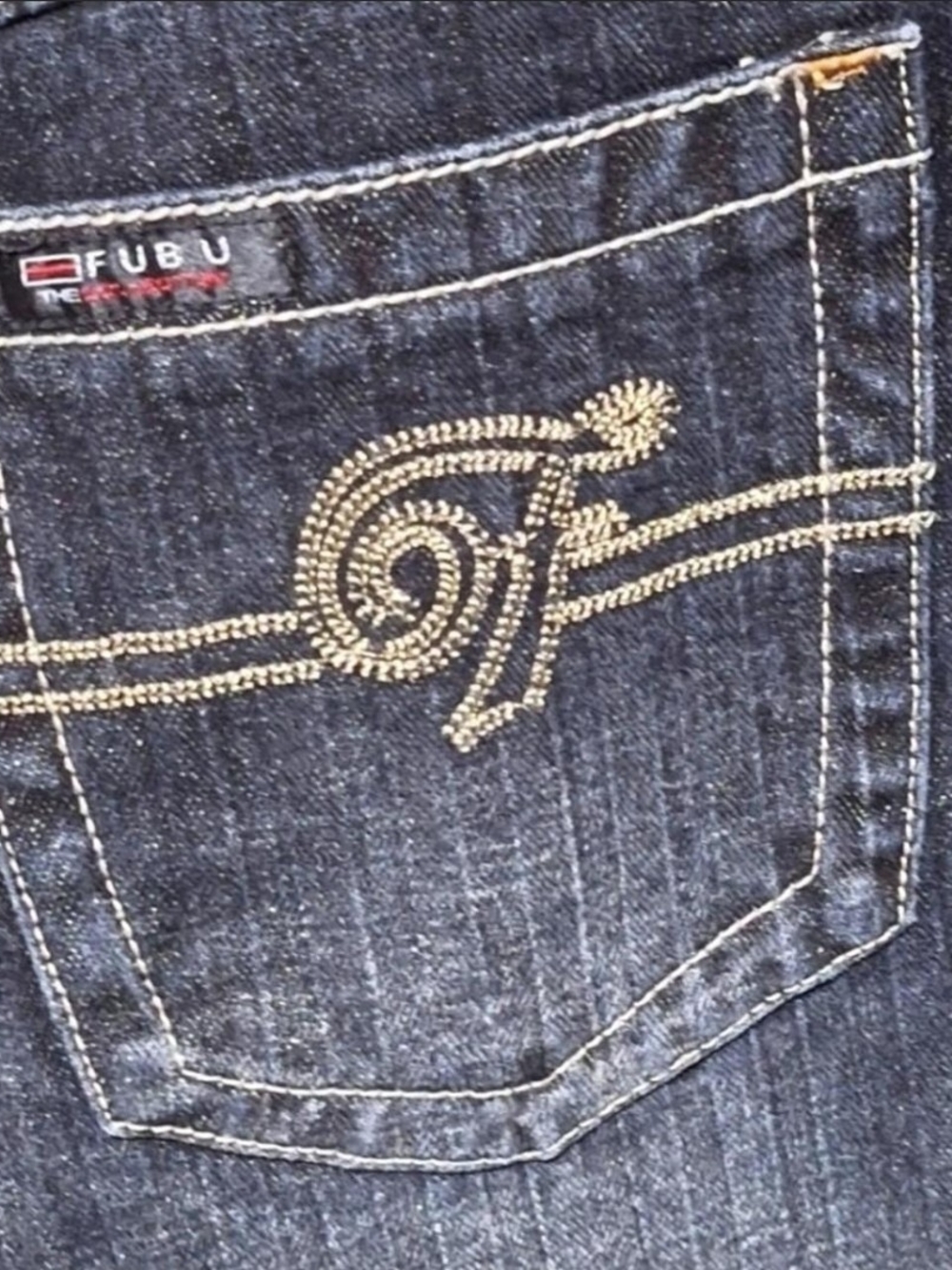 FUBU Dark Blue Relaxed Fit Men's Jeans - Picture 6 of 7